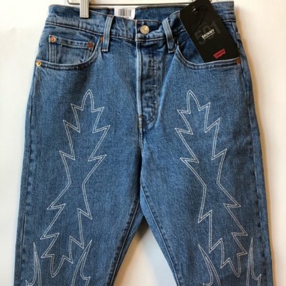 Levi's 501 High Rise Skinny Embroidered Jeans 27 - Picture 5 of 13